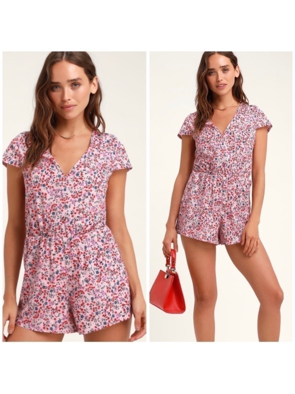 LULU’S Hottie Dotty Mauve Pink Floral Print Romper